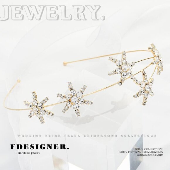 Crystal Headband Rhinestone Wedding Hair Accessories Gold Sparkly Adjustable main image 5